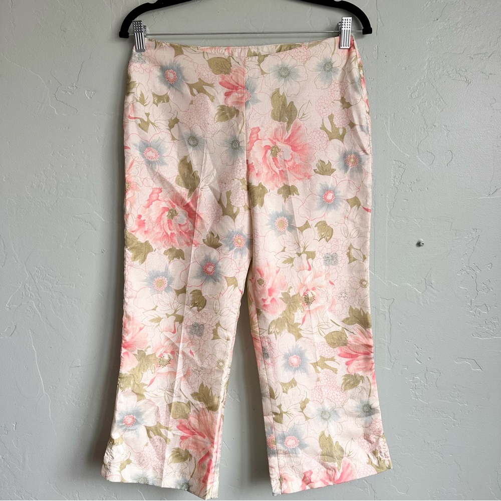k.c. parker Girls Floral Satin Capri‎ Pants Size 16 EUC Spring Summer Easter